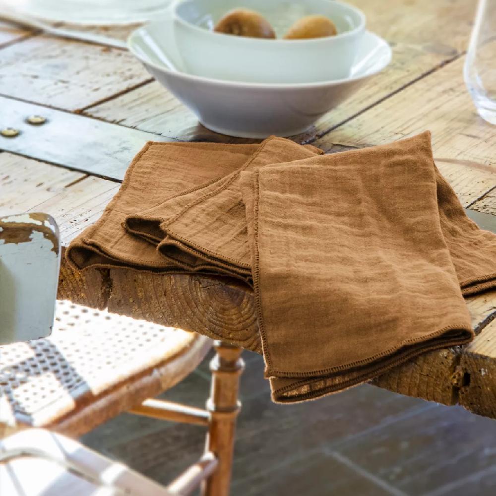 eminza Lot de 3 serviettes gaze de coton (40 x 40 cm) Gaïa Camel