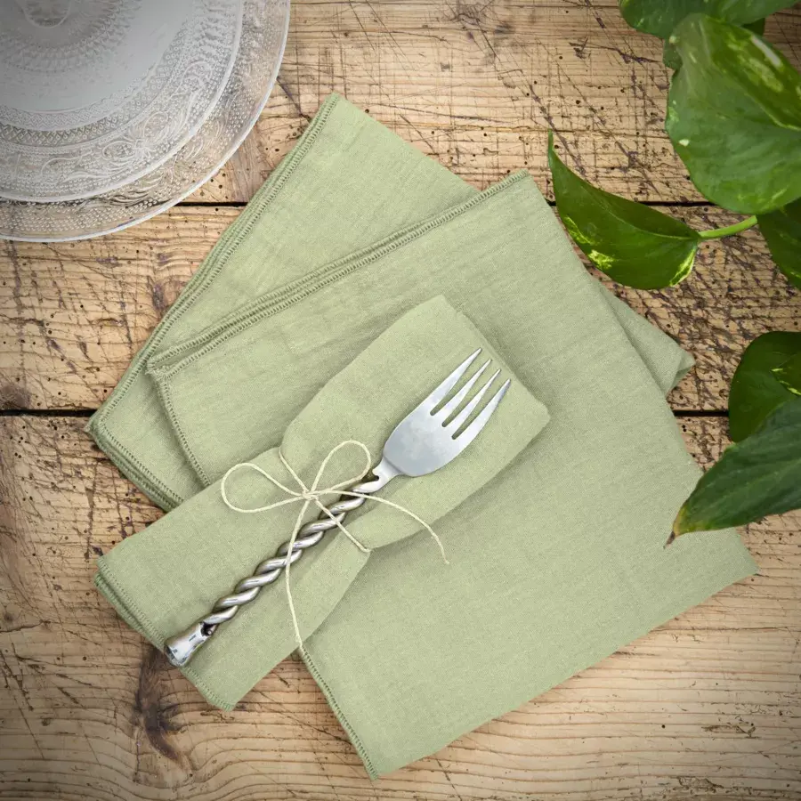 Eminza Lot De 3 Serviettes Gaze De Coton (40 X 40 Cm) Gaïa Vert Tilleul
