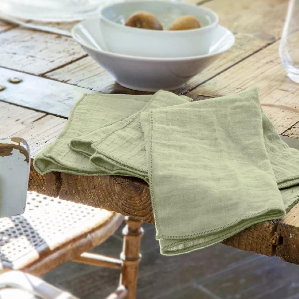 eminza Lot de 3 serviettes gaze de coton (40 x 40 cm) Gaïa Vert tilleul