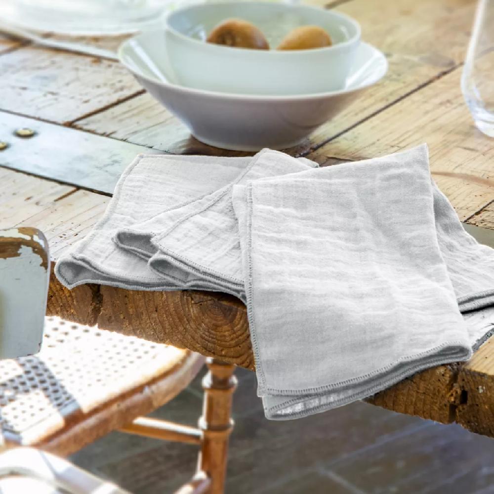 eminza Lot de 3 serviettes gaze de coton (40 x 40 cm) Gaïa Gris nuage