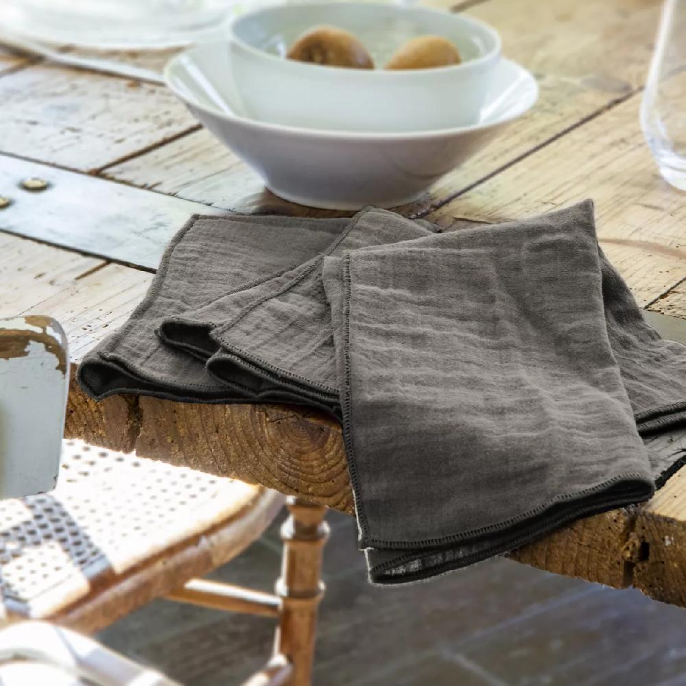 eminza Lot de 3 serviettes gaze de coton (40 x 40 cm) Gaïa Gris granit