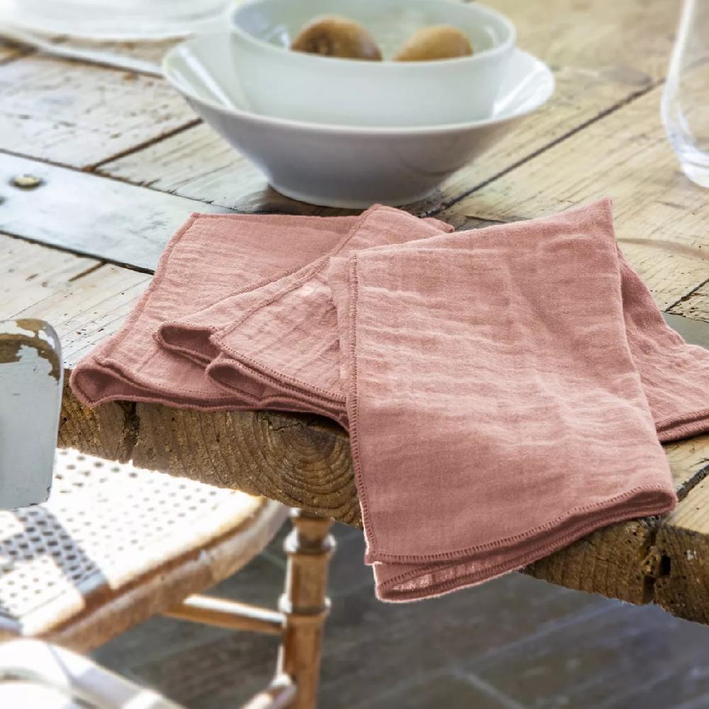 eminza Lot de 3 serviettes gaze de coton (40 x 40 cm) Gaïa Rose pêche