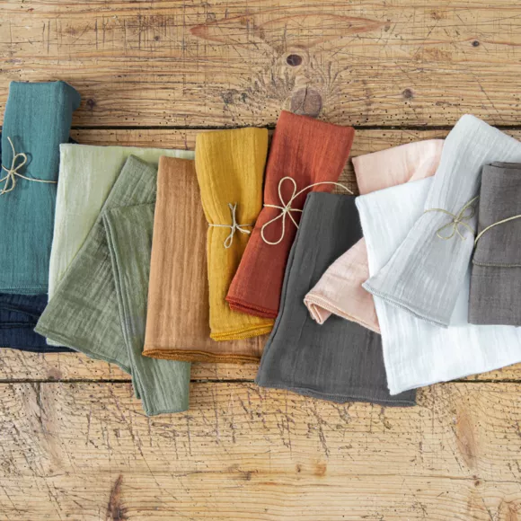 Eminza Lot De 3 Serviettes Gaze De Coton (40 X 40 Cm) Gaïa Abricot