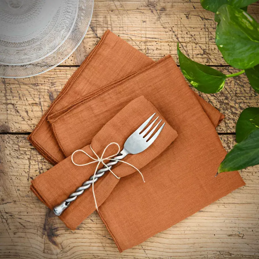 Eminza Lot De 3 Serviettes Gaze De Coton (40 X 40 Cm) Gaïa Abricot