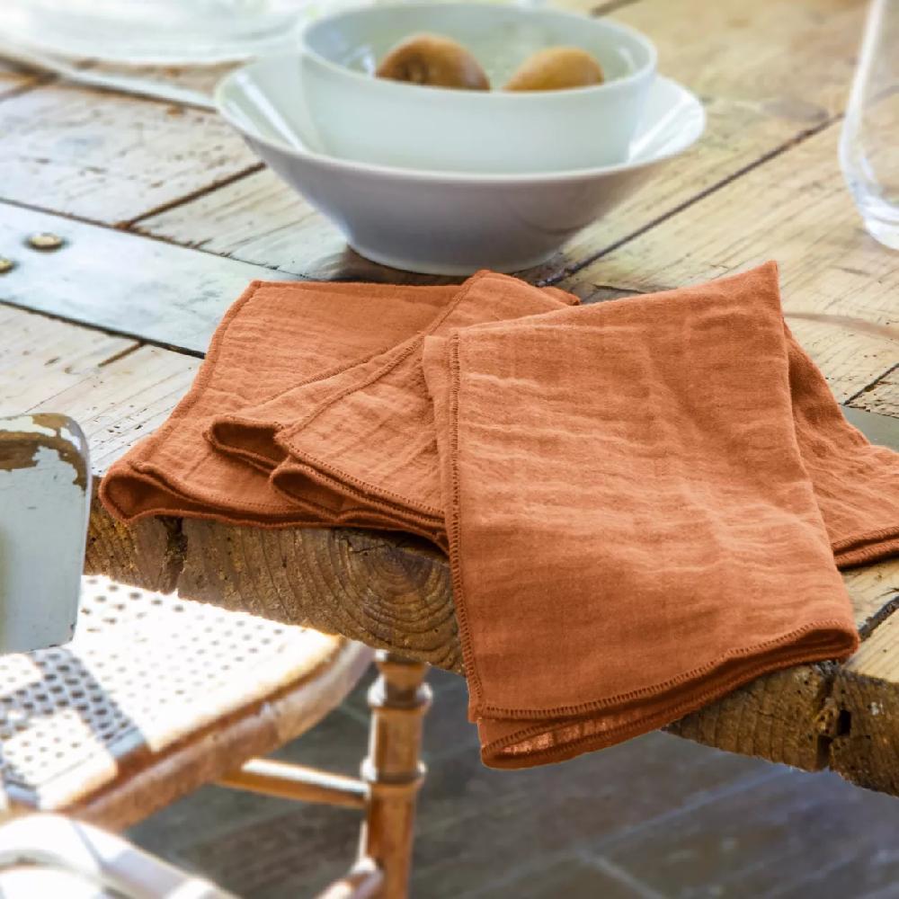 eminza Lot de 3 serviettes gaze de coton (40 x 40 cm) Gaïa Abricot