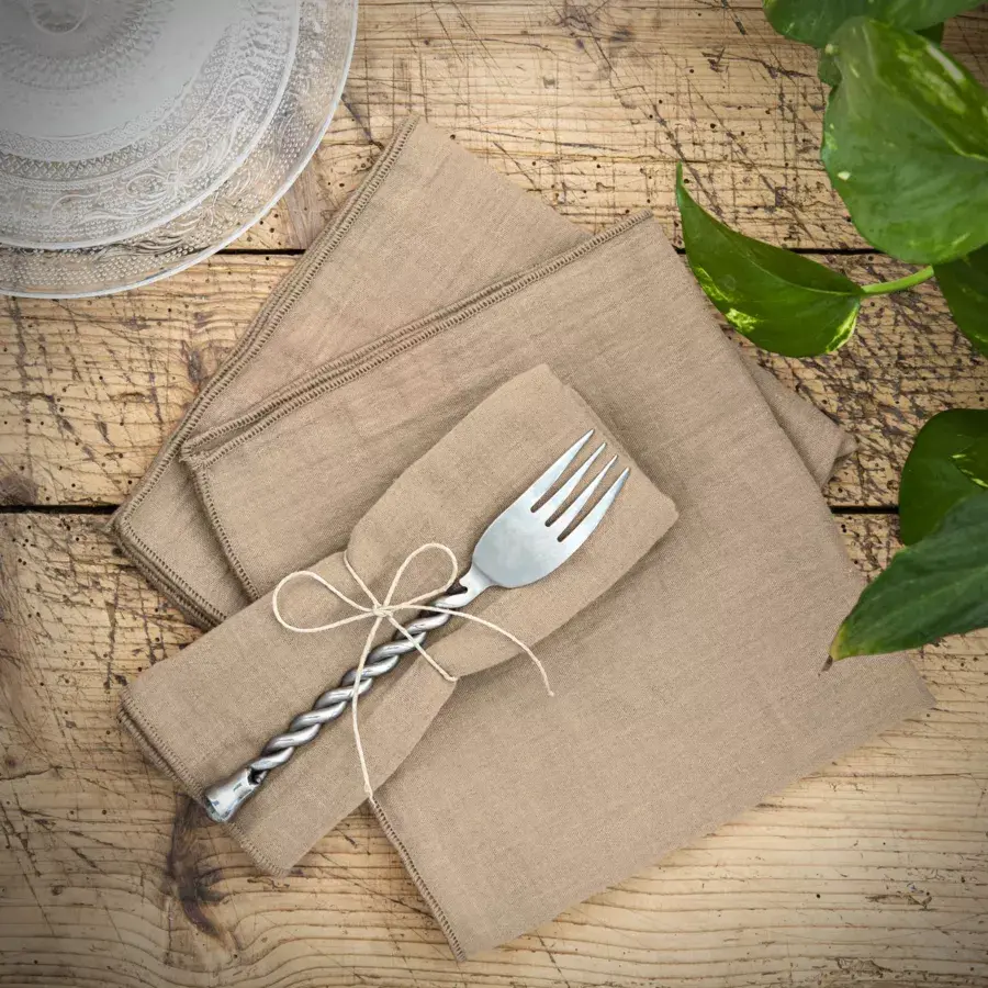 Eminza Lot De 3 Serviettes Gaze De Coton (40 X 40 Cm) Gaïa Ficelle