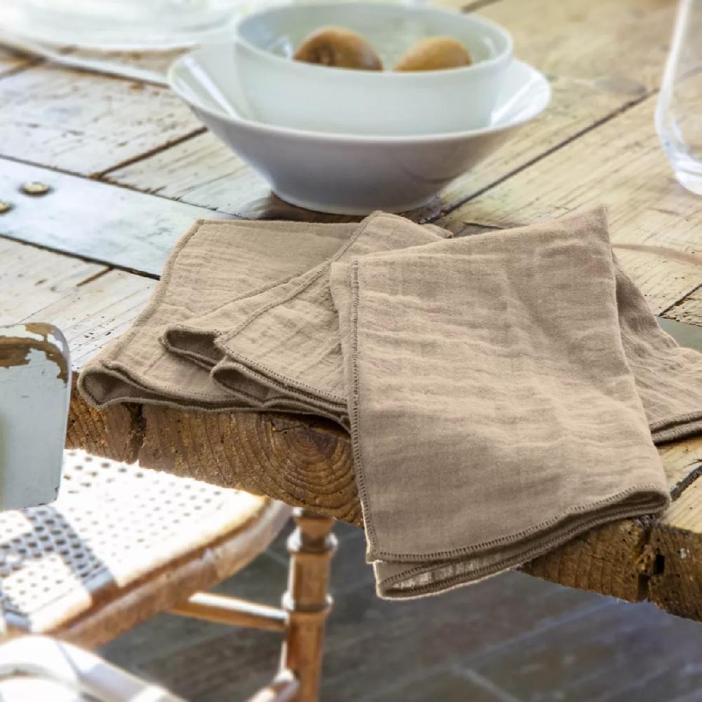 eminza Lot de 3 serviettes gaze de coton (40 x 40 cm) Gaïa Ficelle