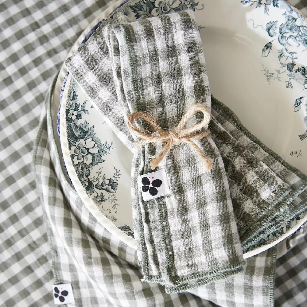 eminza Lot de 3 serviettes gaze de coton (40 x 40 cm) Vickie Vert romarin