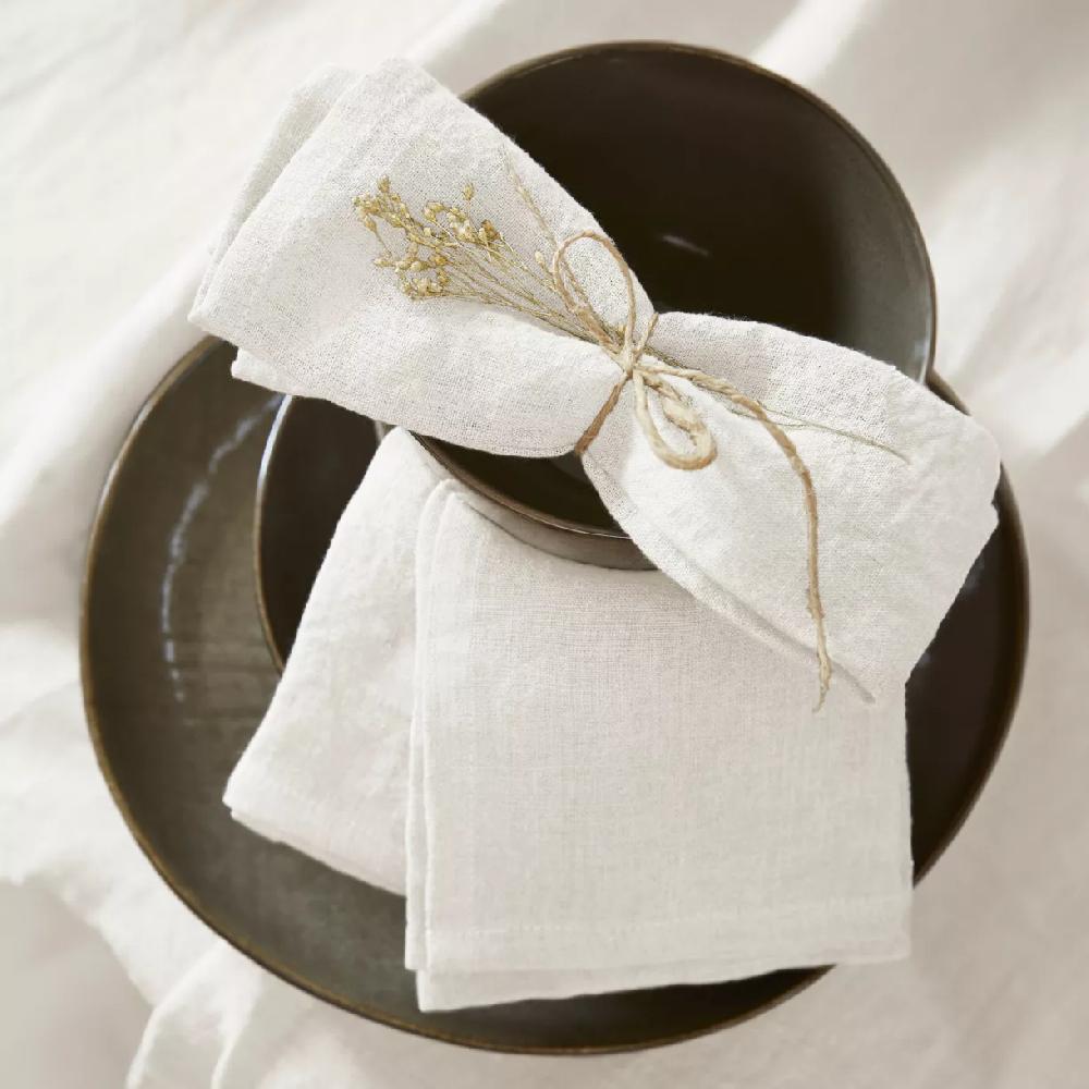 eminza Lot de 3 serviettes lin lavé (40 x 40 cm) Louise Blanches