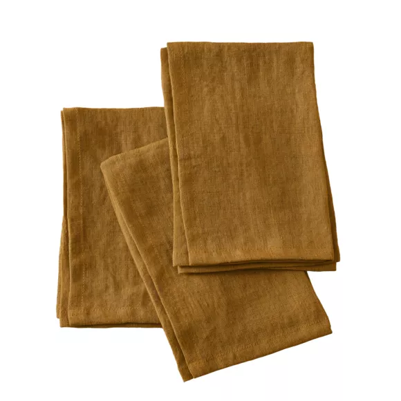 Eminza Lot De 3 Serviettes Lin Lavé (40 X 40 Cm) Louise Caramel