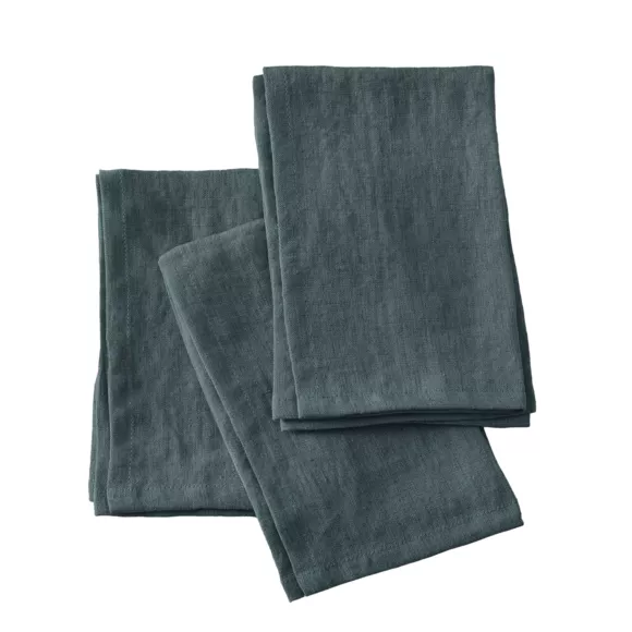 Eminza Lot De 3 Serviettes Lin Lavé (40 X 40 Cm) Louise Gris Ardoise