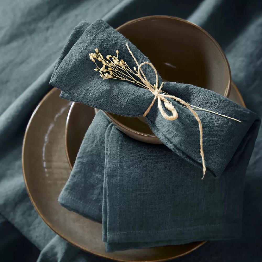 eminza Lot de 3 serviettes lin lavé (40 x 40 cm) Louise Gris ardoise