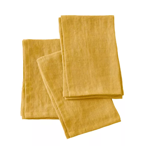 Eminza Lot De 3 Serviettes Lin Lavé (40 X 40 Cm) Louise Jaune Moutarde