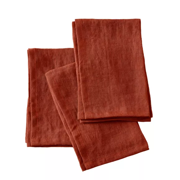Eminza Lot De 3 Serviettes Lin Lavé (40 X 40 Cm) Louise Terracotta