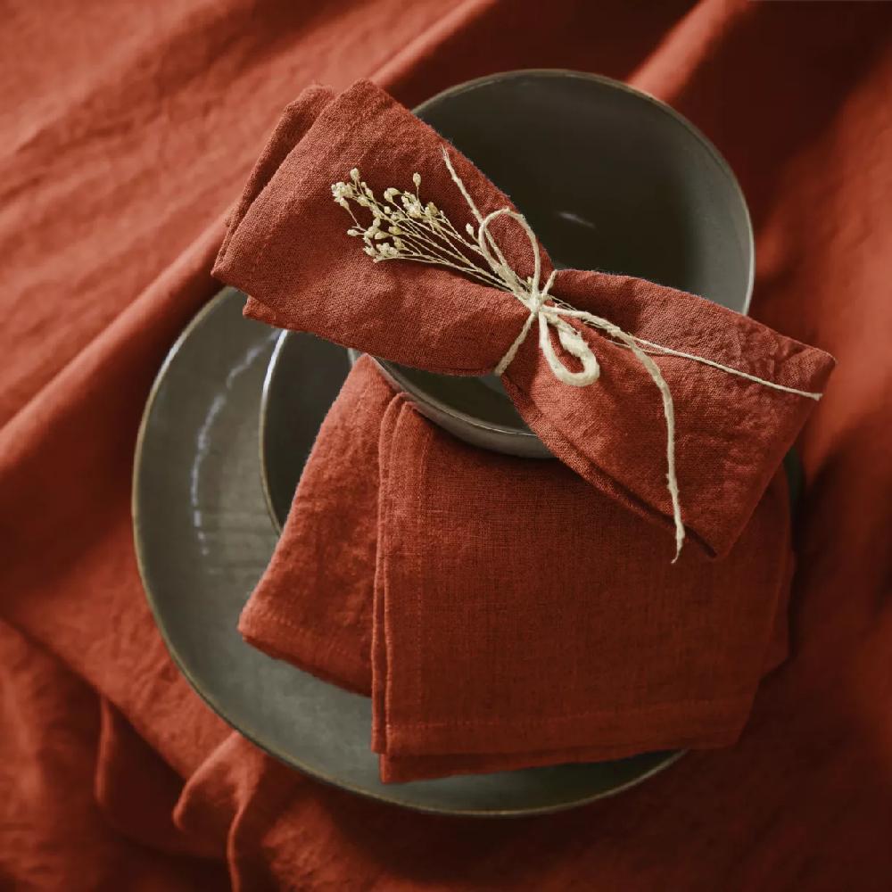 eminza Lot de 3 serviettes lin lavé (40 x 40 cm) Louise Terracotta