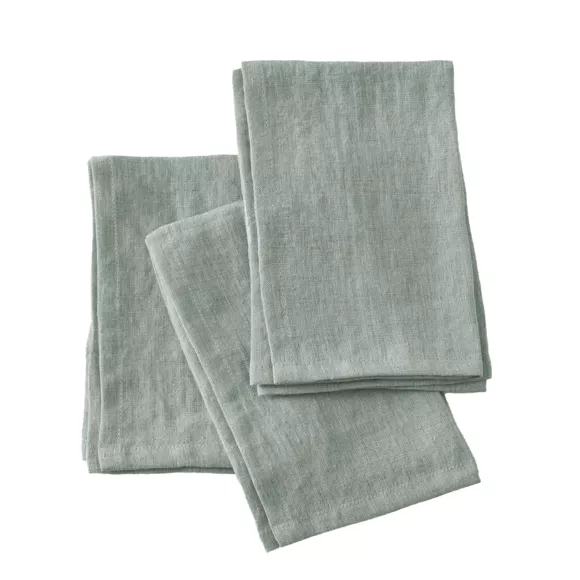 Eminza Lot De 3 Serviettes Lin Lavé (40 X 40 Cm) Louise Vert Eucalyptus