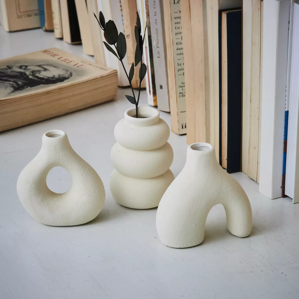 eminza Lot de 3 soliflores céramique (H9 cm) Iora Blanc