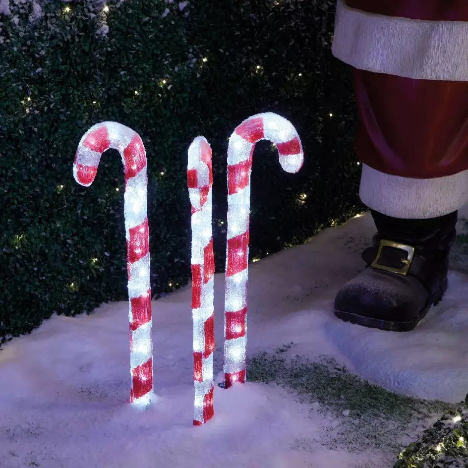 eminza Lot de 3 sucres d'orge lumineux 90 LED (H60 cm) Blanc froid