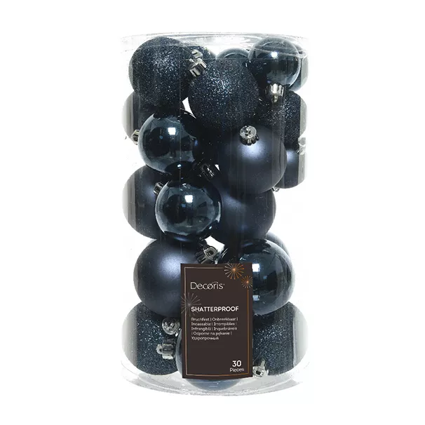 eminza Lot de 30 boules de Noël Alpine assorties Bleu nuit