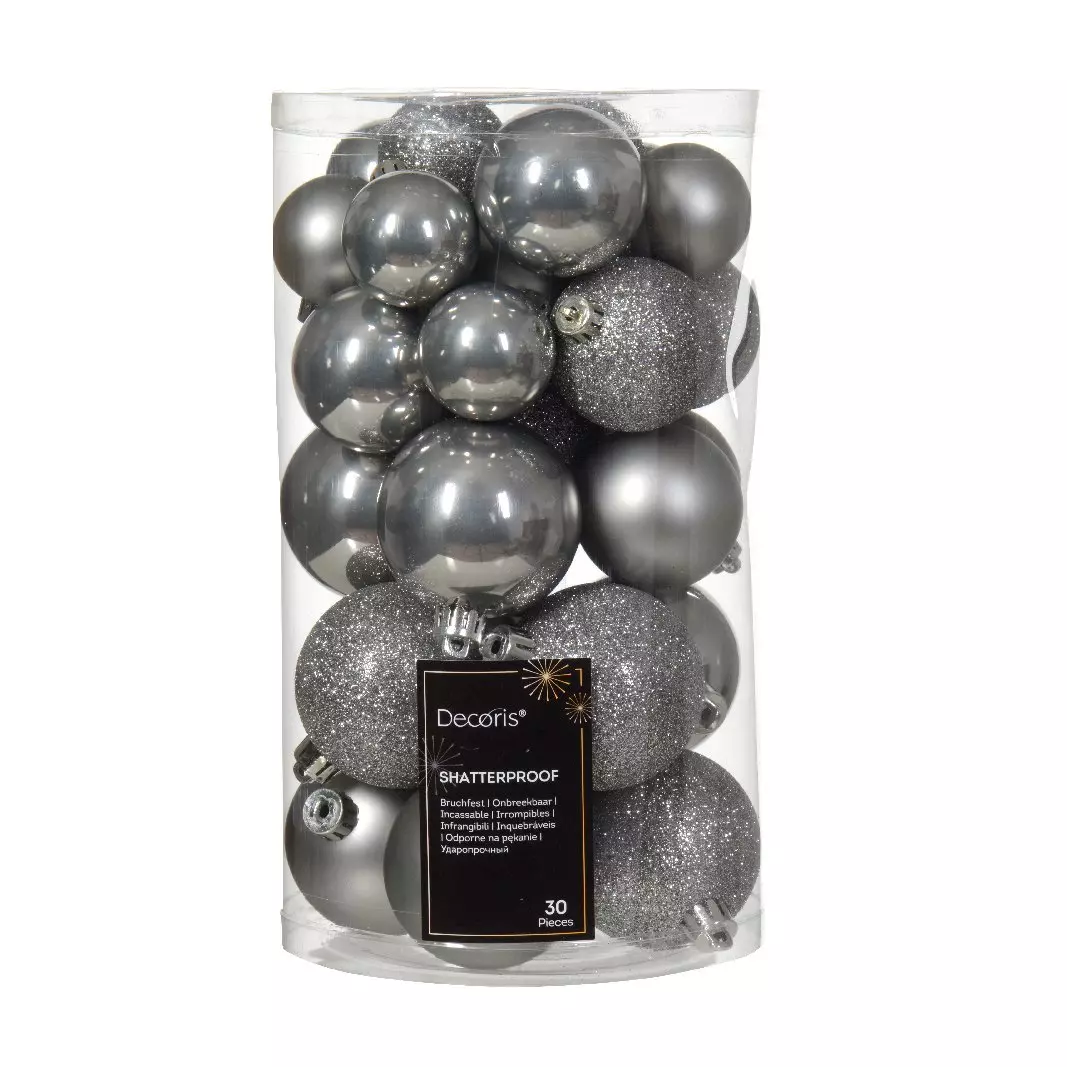 eminza Lot de 30 boules de Noël Alpine assorties Gris marbre