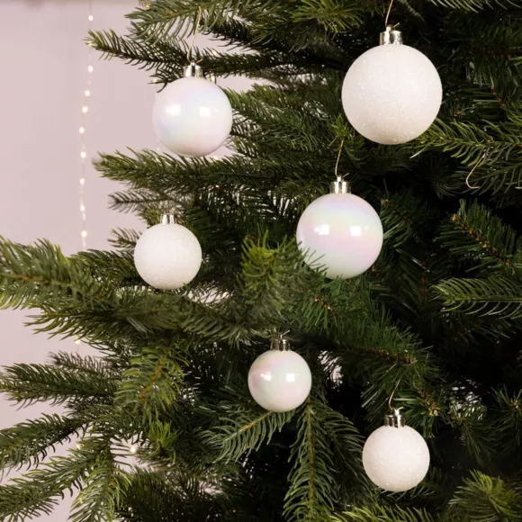 Eminza Lot De 30 Boules De Noël Assorties Alpine Blanc Irisé