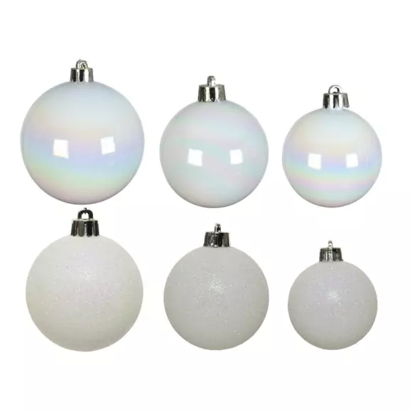 Eminza Lot De 30 Boules De Noël Assorties Alpine Blanc Irisé