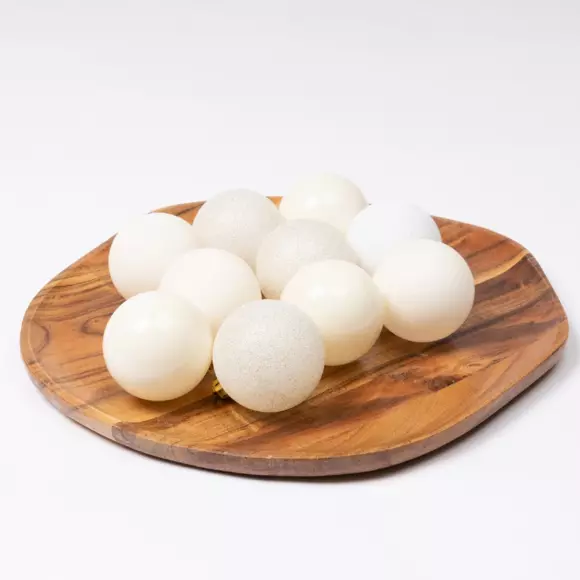 Eminza Lot De 30 Boules De Noël Assorties Alpine Blanc Laine