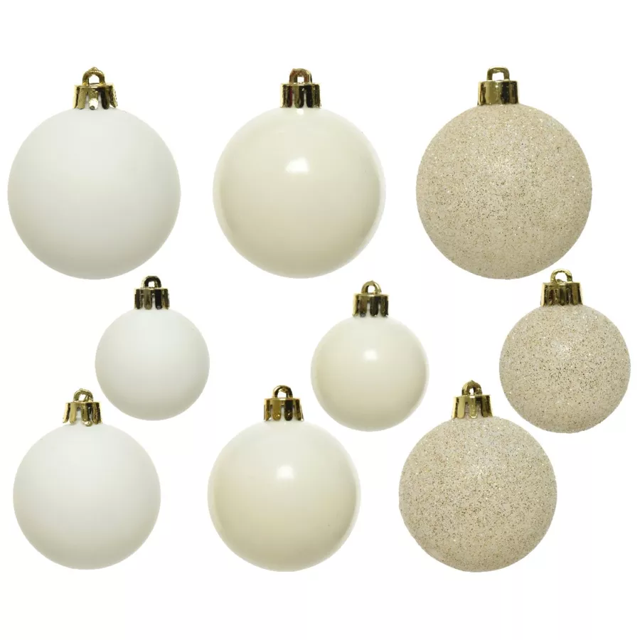 Eminza Lot De 30 Boules De Noël Assorties Alpine Blanc Laine
