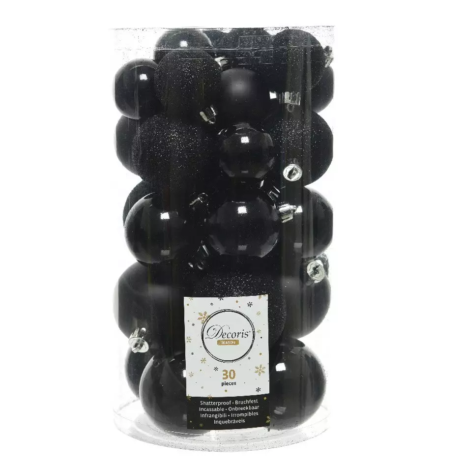 eminza Lot de 30 boules de Noël assorties Alpine Noir