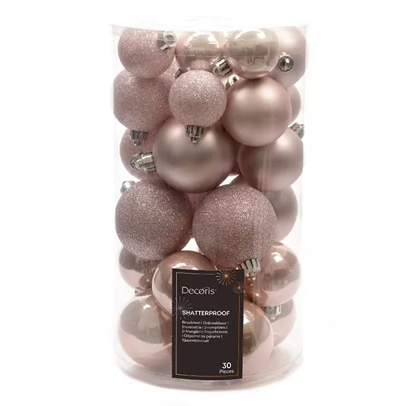 eminza Lot de 30 boules de Noël assorties Alpine Rose poudré