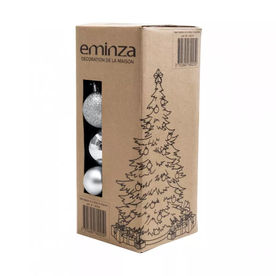 Eminza Lot De 30 Boules De Noël Assorties New Alpine Argent