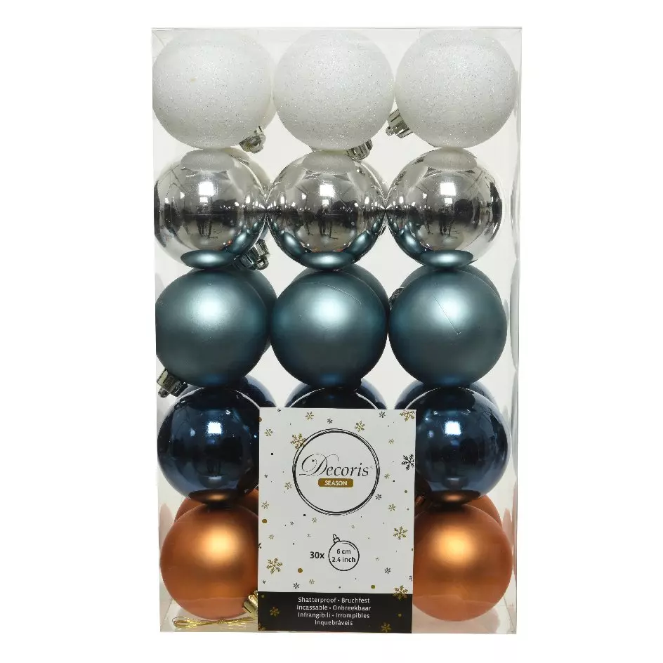 eminza Lot de 30 boules de Noël (D60 mm) Alpine multi Bleu glacier