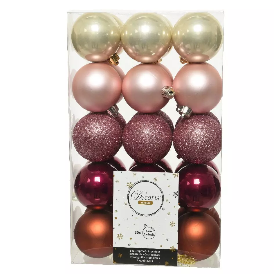 eminza Lot de 30 boules de Noël (D60 mm) Alpine multi Vieux rose
