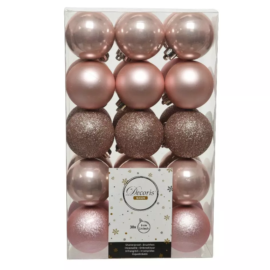 eminza Lot de 30 boules de Noël (D60 mm) Alpine Rose poudré