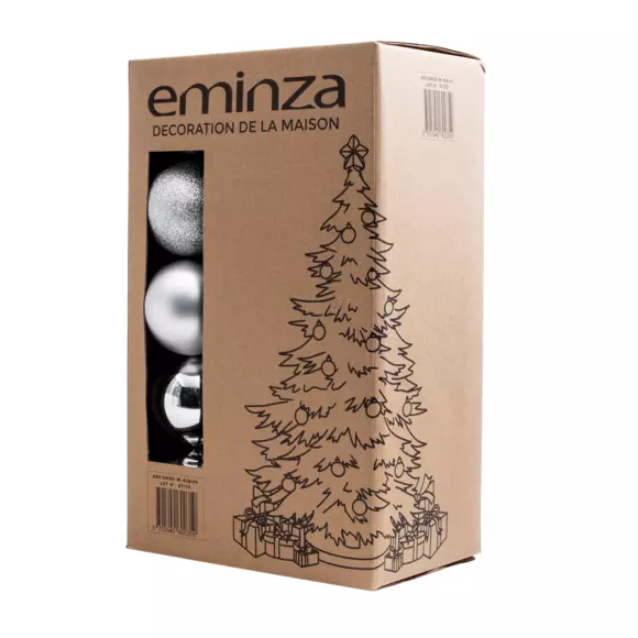 Eminza Lot De 30 Boules De Noël (D80 Mm) New Alpine Argent