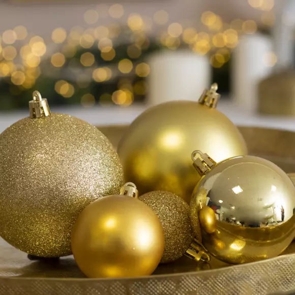 Eminza Lot De 30 Boules De Noël (D80 Mm) New Alpine Or