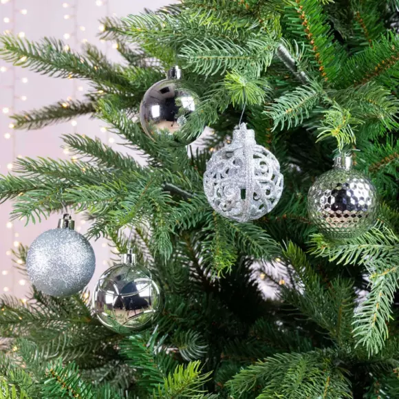 Eminza Lot De 37 Boules De Noël (D60 Mm) Alpine Mix Argent