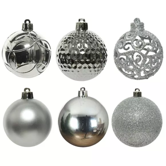 Eminza Lot De 37 Boules De Noël (D60 Mm) Alpine Mix Argent