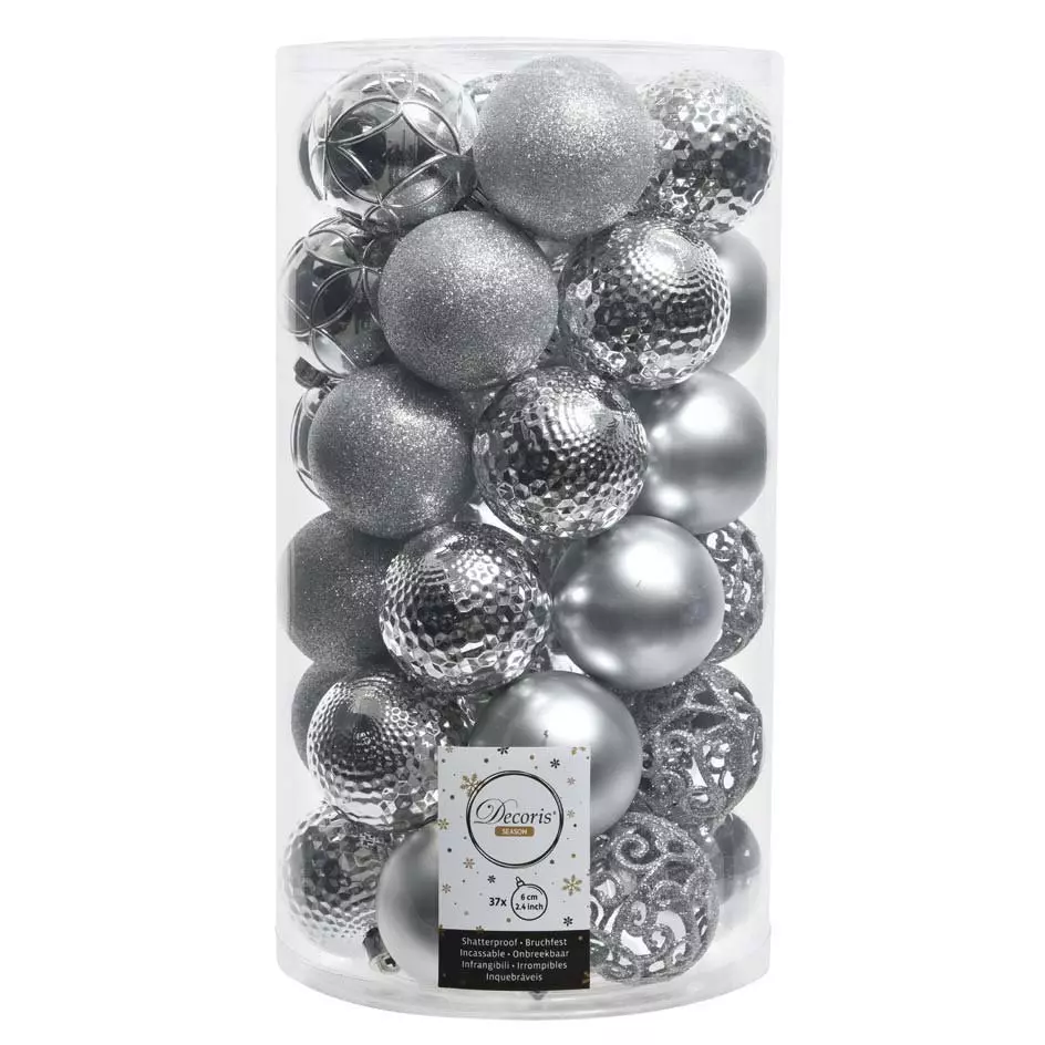 eminza Lot de 37 boules de Noël (D60 mm) Alpine mix Argent