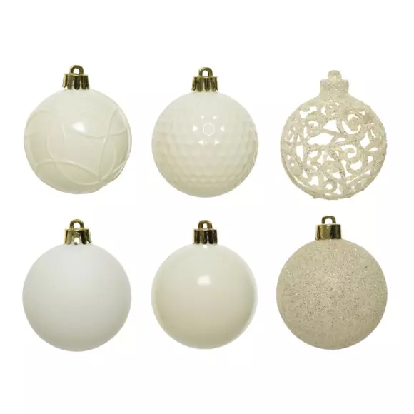 Eminza Lot De 37 Boules De Noël (D60 Mm) Alpine Mix Blanc Laine