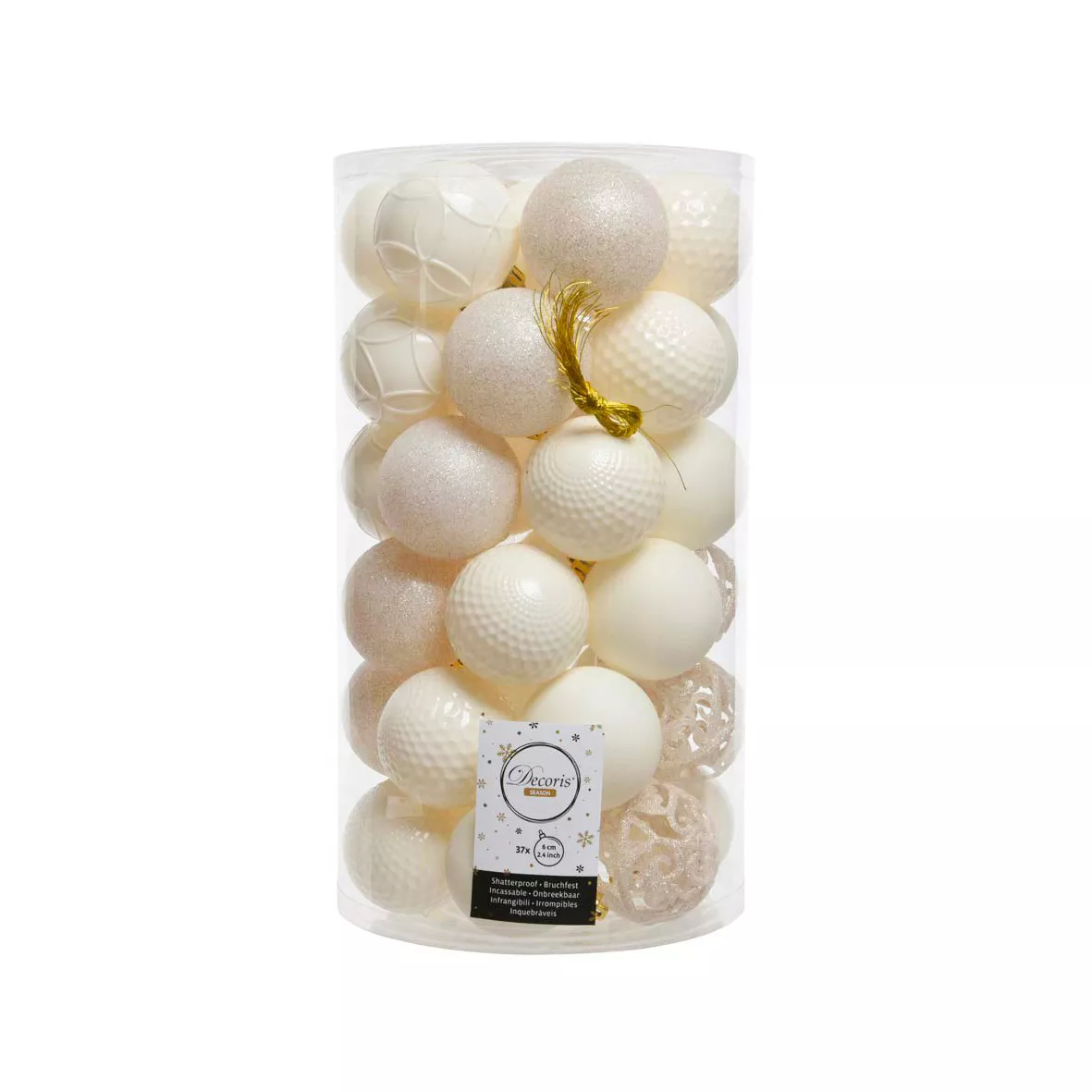eminza Lot de 37 boules de Noël (D60 mm) Alpine mix Blanc laine