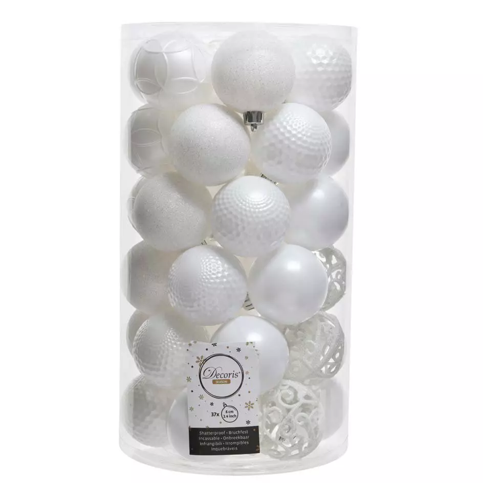 eminza Lot de 37 boules de Noël (D60 mm) Alpine mix Blanc