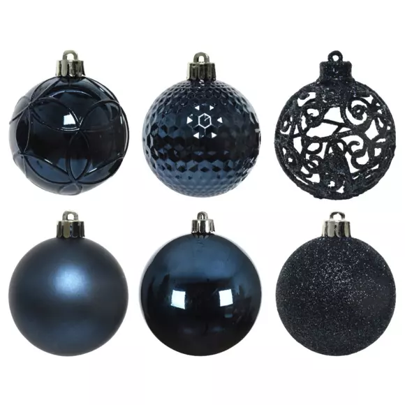 Eminza Lot De 37 Boules De Noël (D60 Mm) Alpine Mix Bleu Nuit
