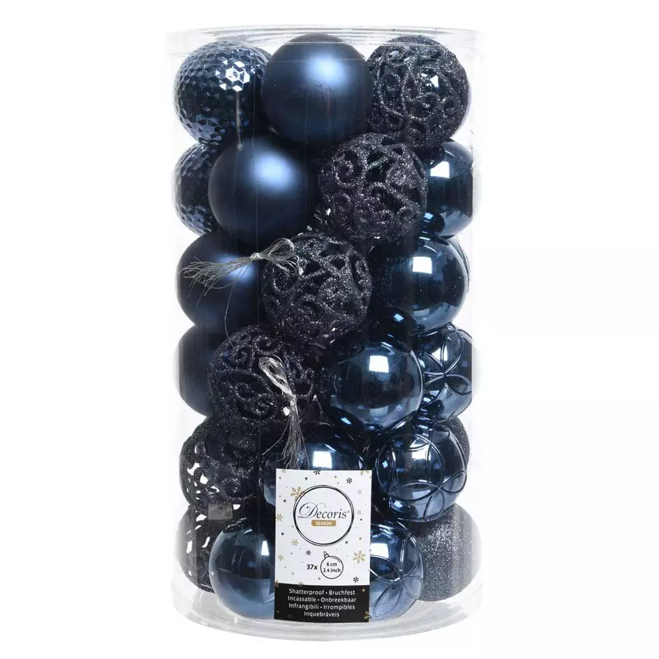 eminza Lot de 37 boules de Noël (D60 mm) Alpine Mix Bleu nuit