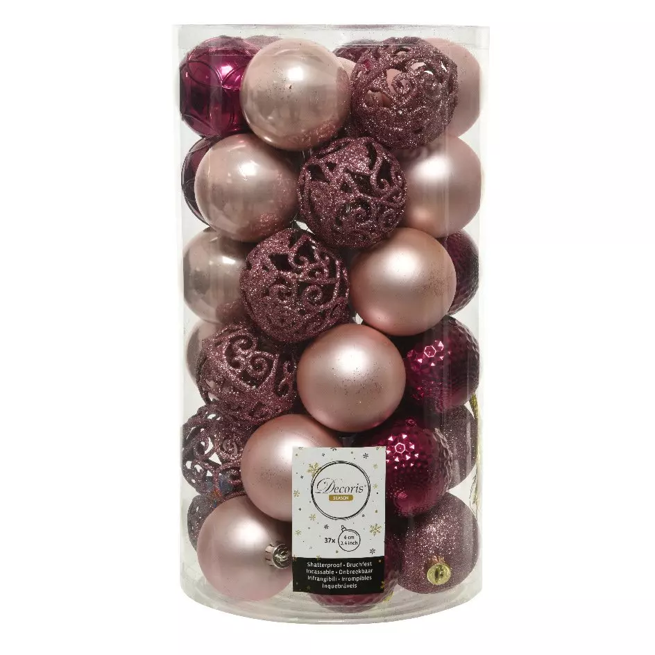 eminza Lot de 37 boules de Noël (D60 mm) Alpine mix couleurs Vieux rose