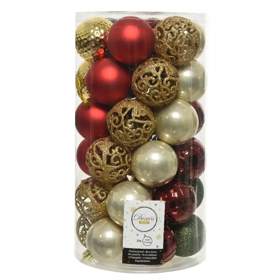 eminza Lot de 37 boules de Noël (D60 mm) Alpine Mix couleurs Bordeaux