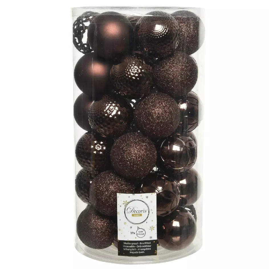 eminza Lot de 37 boules de Noël (D60 mm) Alpine mix Marron foncé