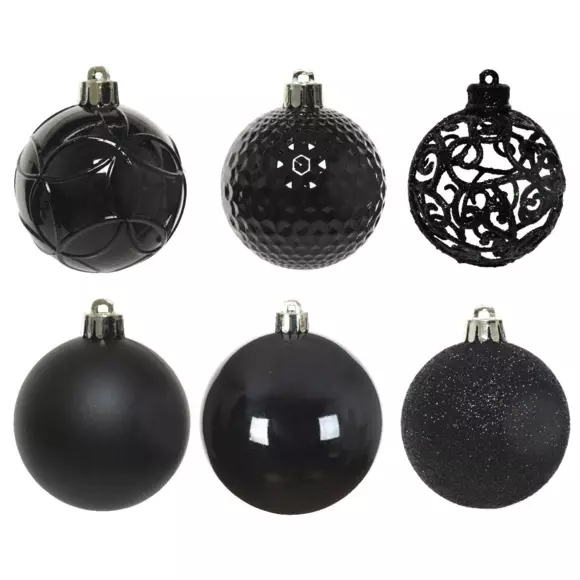 Eminza Lot De 37 Boules De Noël (D60 Mm) Alpine Mix Noir
