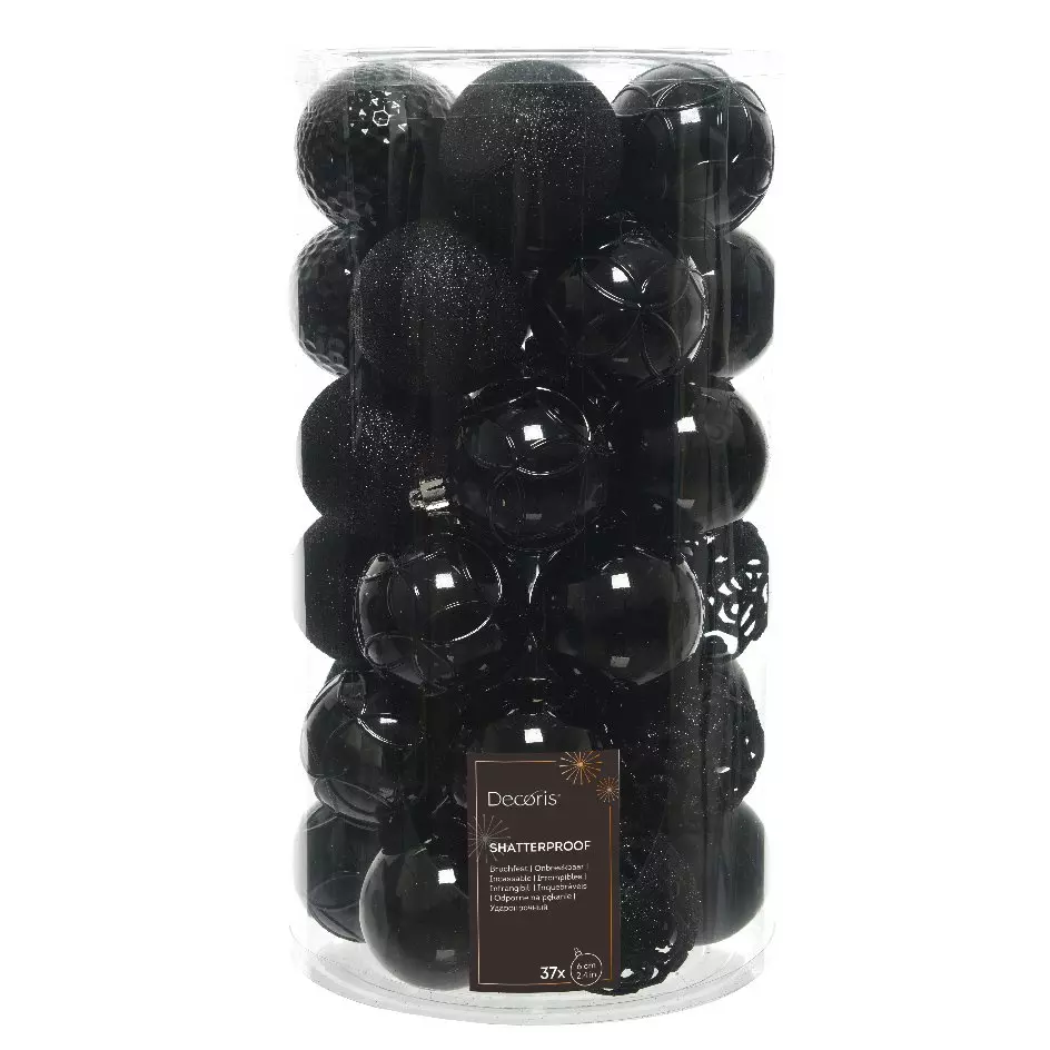 eminza Lot de 37 boules de Noël (D60 mm) Alpine mix Noir