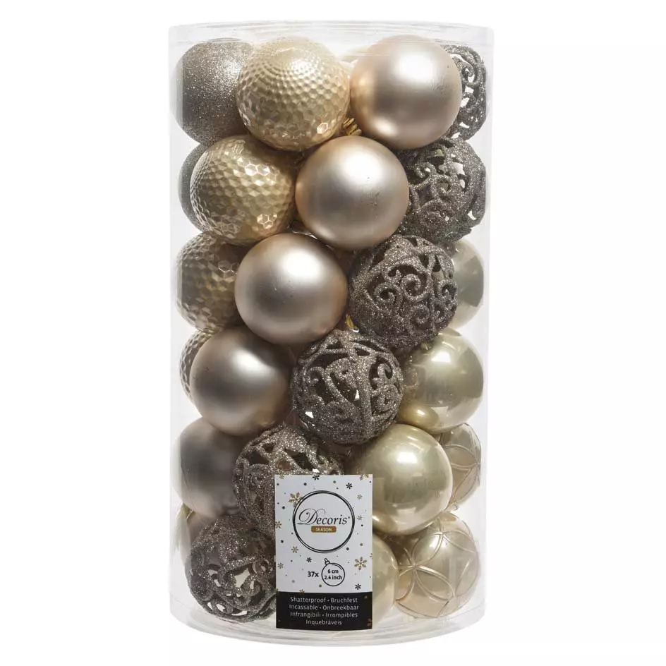eminza Lot de 37 boules de Noël (D60 mm) Alpine mix Perle